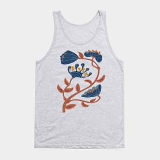 IT'S A JUNGLE OUT THERE Mod Funky Floral-1 in Retro Navy Blue and Brown - UnBlink Studio by Jackie Tahara Tank Top